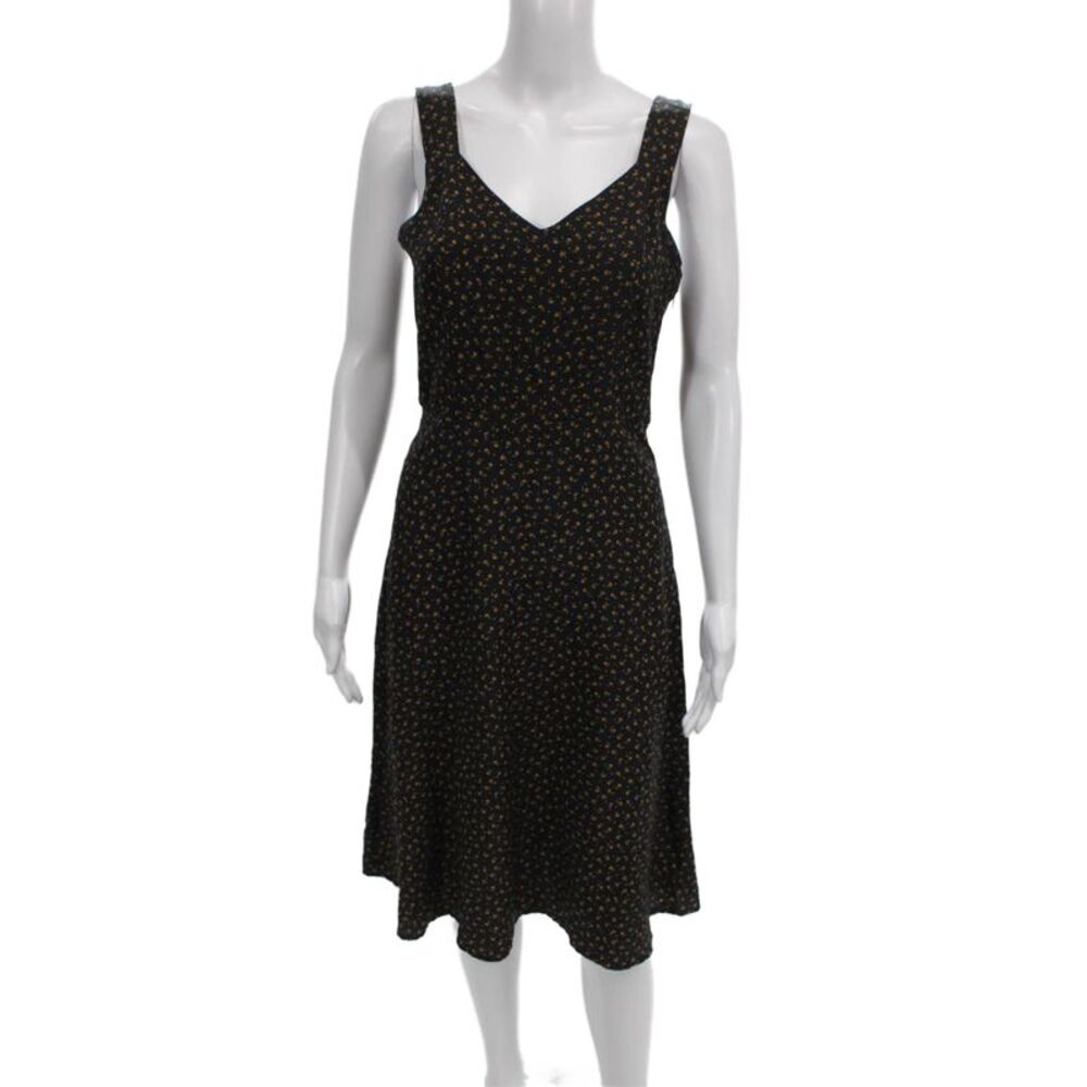 Steven Alan Women Fit & Flare Black Silk V-Neck Knee Dress Size 2